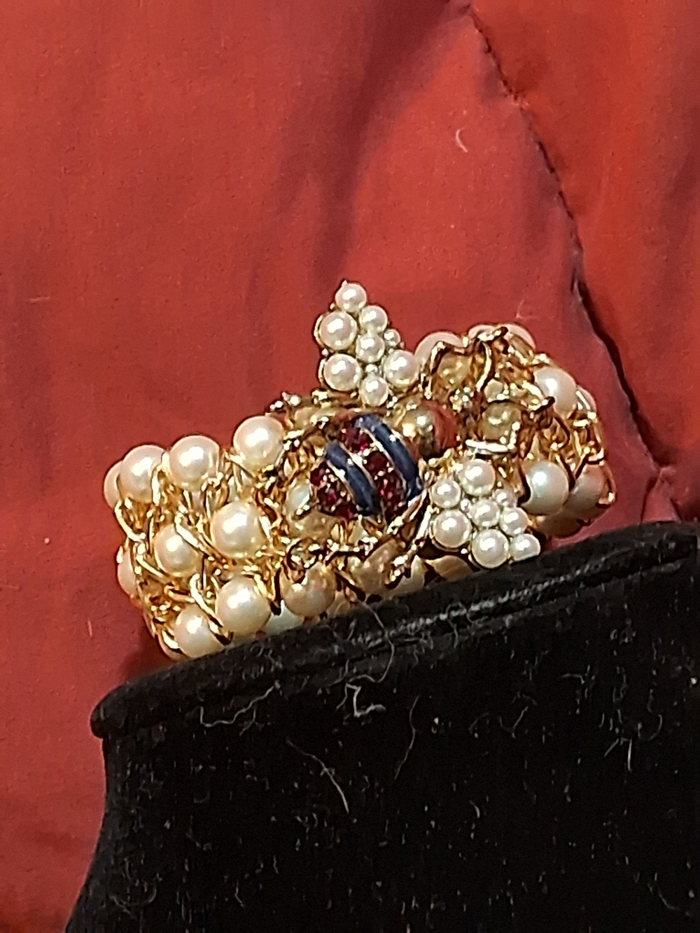 Gold Pearl Cluster Bracelet with Enamel Bumble Bee Accent